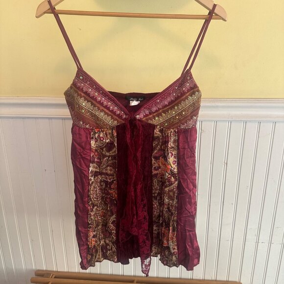 Boho Chic Velvet & Satin Paisley Embellished Spaghetti Strap Dress - Picture 1 of 7